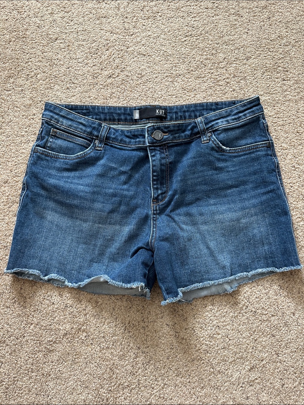 Kut from the Kloth Dark Blue Denim Frayed-Hem Shorts